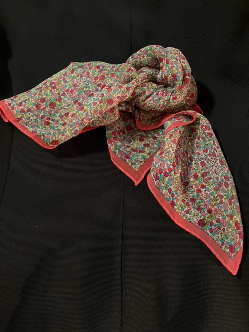 New Silk Cejon Floral Print Lightweight Scarf - Pink Edge
